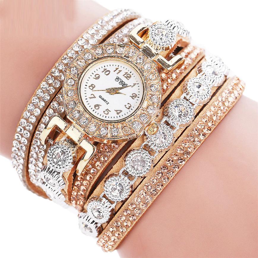 Women Quartz Women PU Leather Rhinestone Watch Bracelet Watches