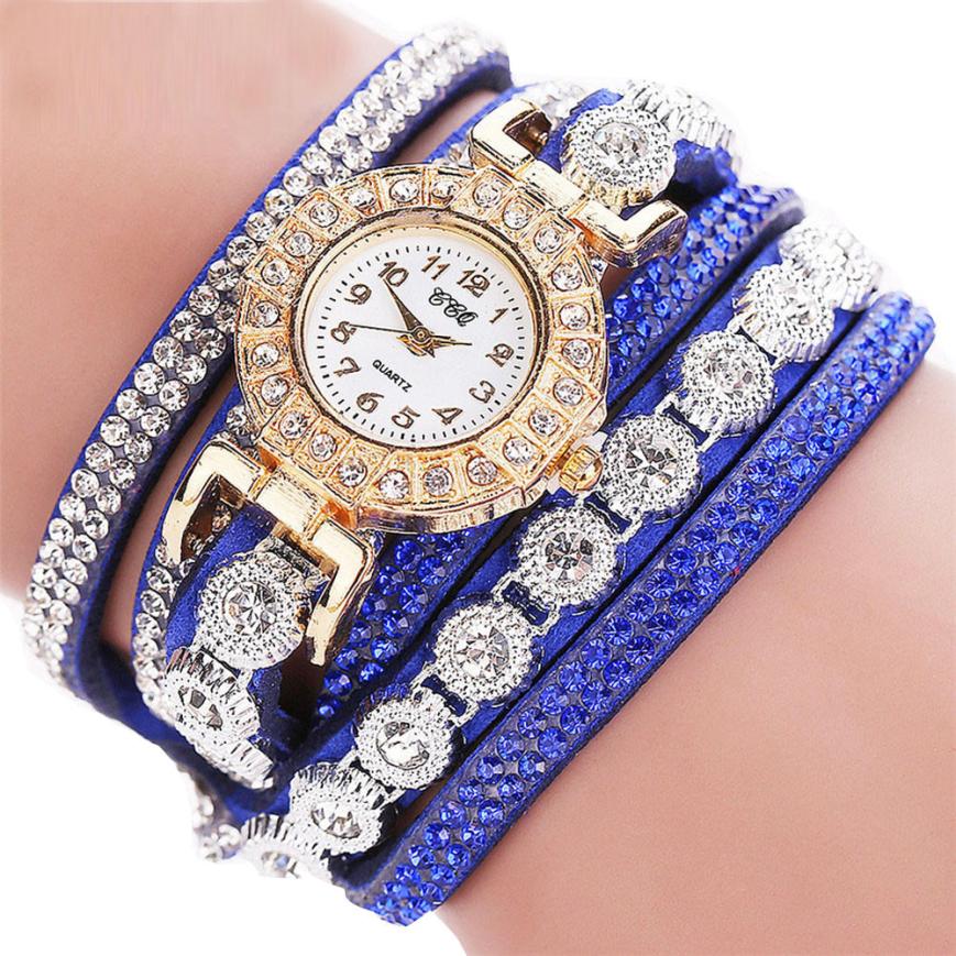 Women Quartz Women PU Leather Rhinestone Watch Bracelet Watches