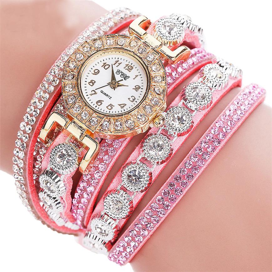 Women Quartz Women PU Leather Rhinestone Watch Bracelet Watches