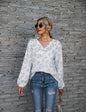 Leopard Printed V-neck Off-the-shoulder Long Sleeve T-shirt