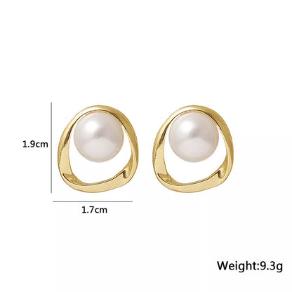 Pearl Earring for Women Gold Color Round Stud