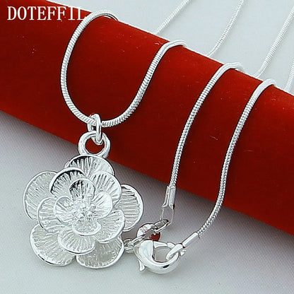Sterling Silver Rose Flower Pendant Necklace