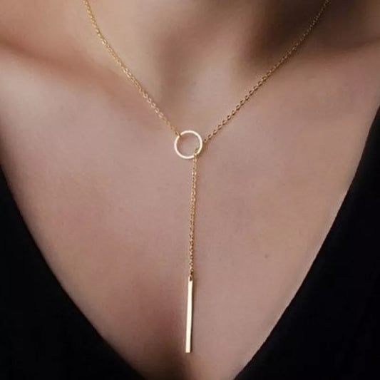 Minimalist Round Stick Pendant Necklace for Women