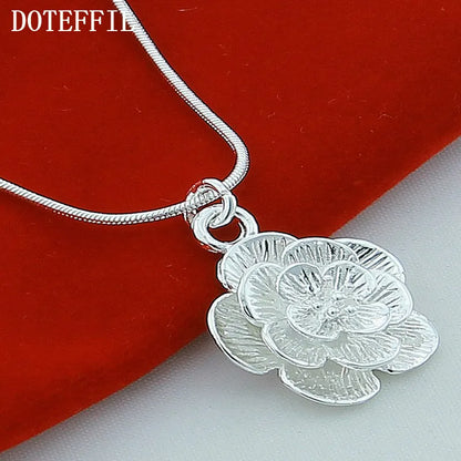 Sterling Silver Rose Flower Pendant Necklace