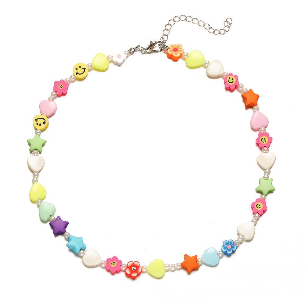 Bohemian Colorful Flowers Pearl Necklace