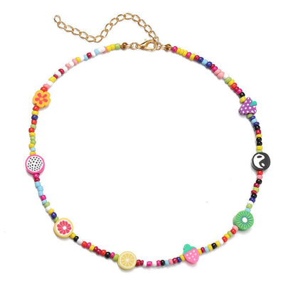Bohemian Colorful Flowers Pearl Necklace