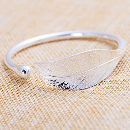 Sterling Silver Woman Cuff Bracelet Open Leaf Shaped Adjustable Charm Bangle Girls Party Jewelry Christmas Gifts