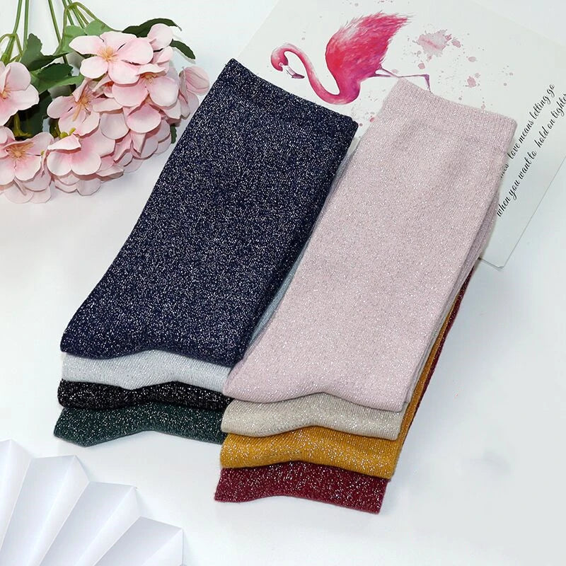 Korean fashion gold and silver knitted women's socks