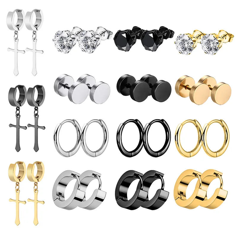 Punk Multiple Stainless Steel Stud Earrings Men Women