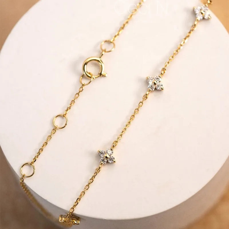 Sterling Silver Plated 18k Gold Shiny Zircon Flower Bracelet for Women Girl Korean Temperament Exquisite Jewelry Gifts