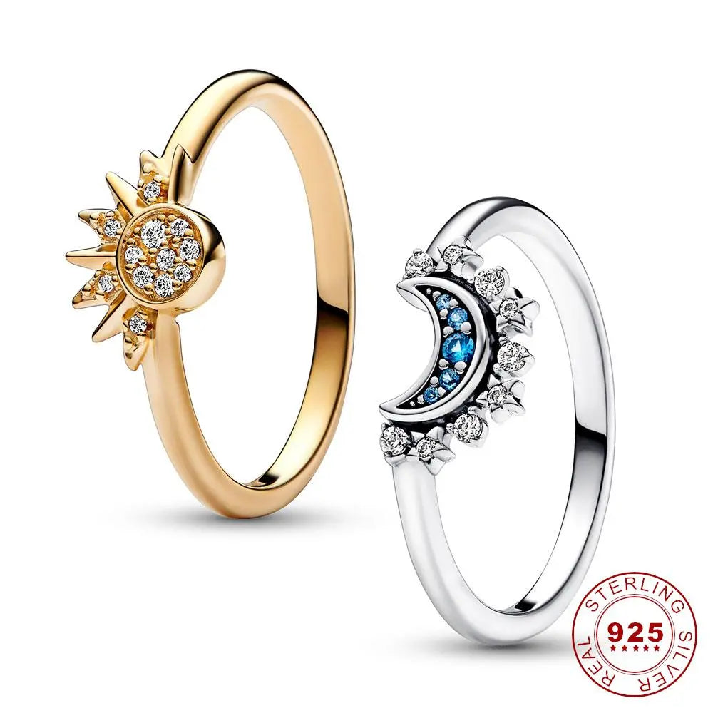 Summer Celestial Blue Sparkling Moon And Sun Ring