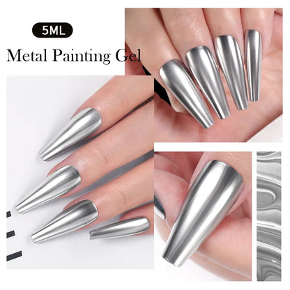 Sliver Metal Effect Line Nails Gel