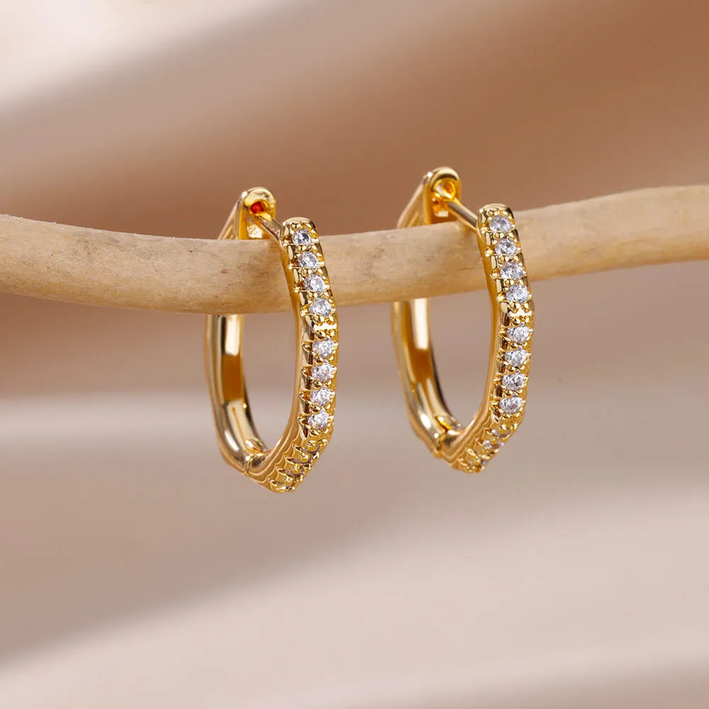 Zircon Gold Plated Stainless Steel Earrings