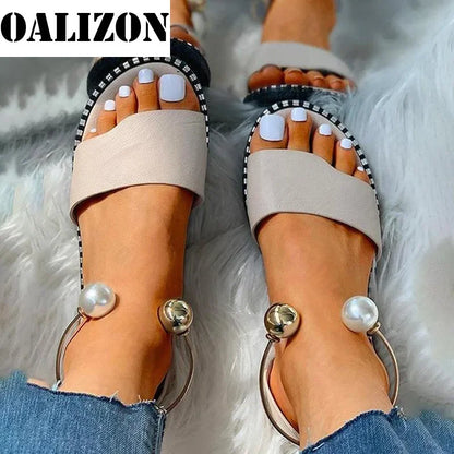 New Summer Women Beaded Pearly Sandals