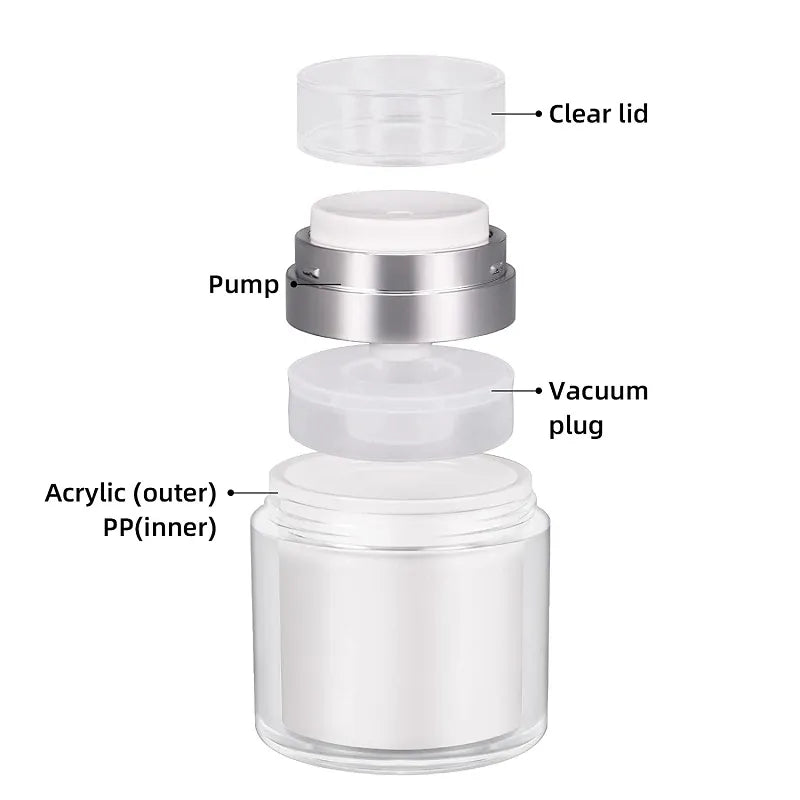 15/30/50g Empty Airless Pump Jar Refillable Acrylic Cream Bottle