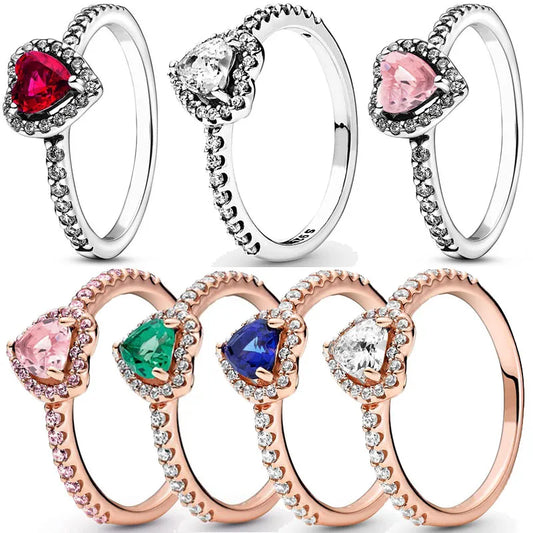 Elevated Red Heart With Colorful Crystal Rings