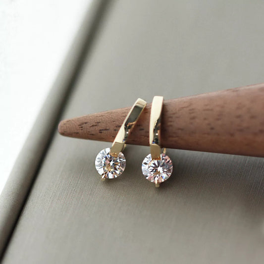 Silver Shiny Zircon Earrings Gold Plating Jewelry Crystal Stud Earrings Women