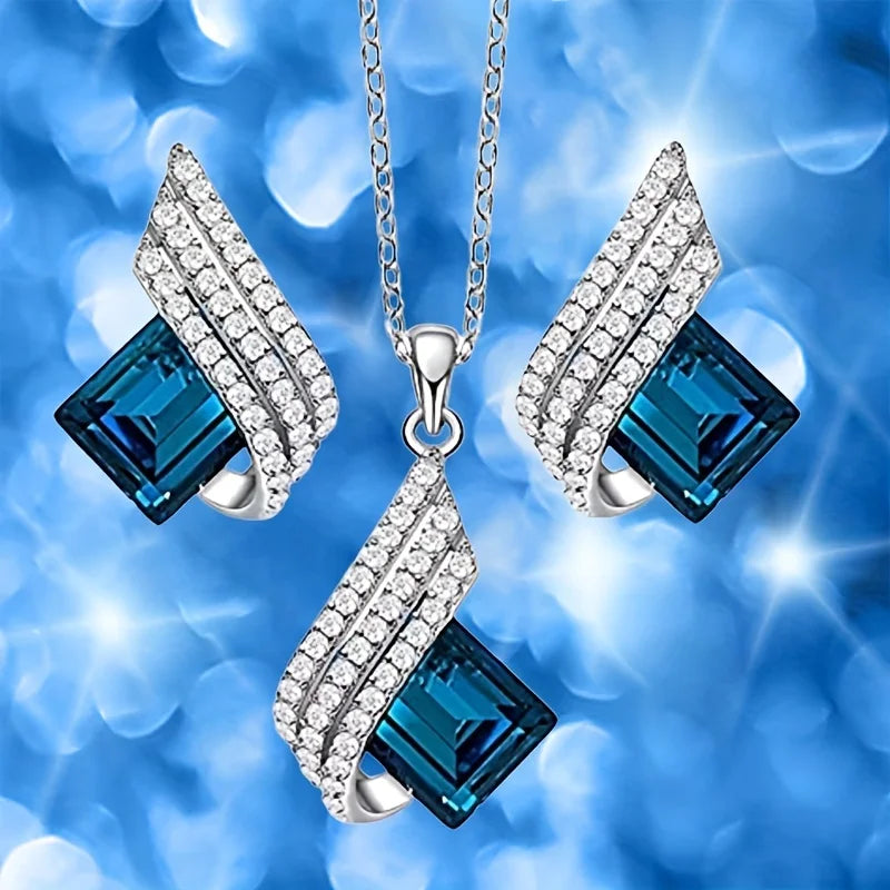 Angel Wings Crystal Pendant Necklace Earrings