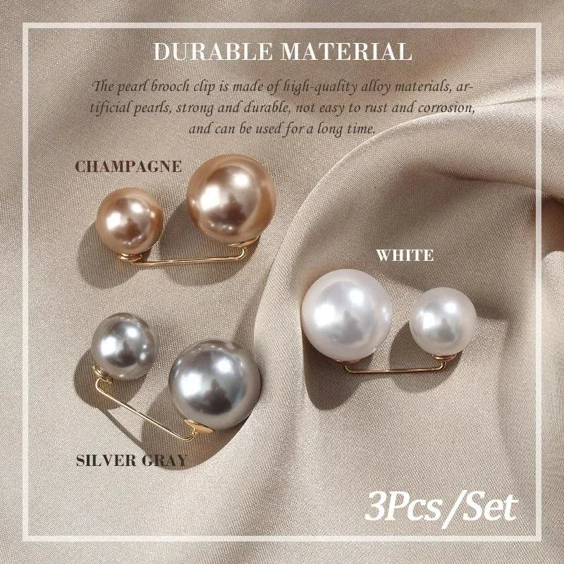 3Pcs/Set Double Pearl Brooch Pins