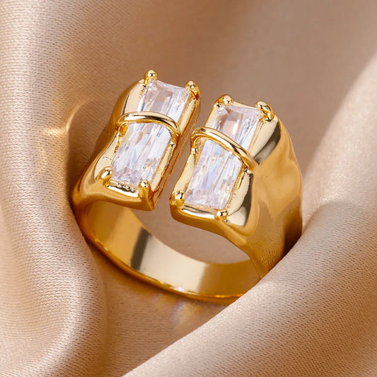 Irregular Square Zircon Rings For Women