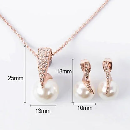 3pcs Women Trendy Pearl Earrings Necklace Jewelry Set Superior Quality Rhinestones Bride Party Earring