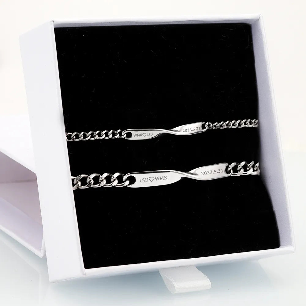 2pcs/set Titanium Steel Manufactured Mobius Couple Bracelet