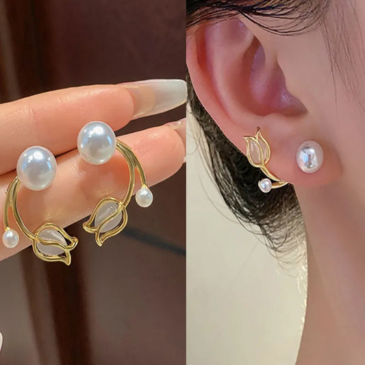 Korean New Light Luxury Crystal Flower Stud Earrings