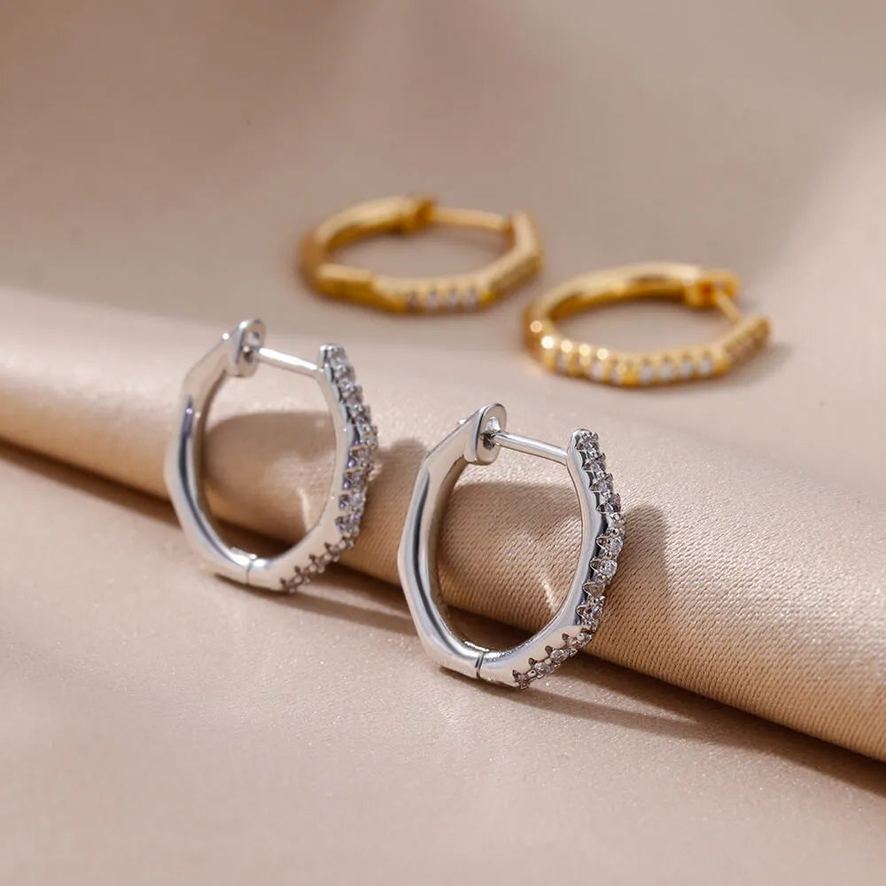Zircon Gold Plated Stainless Steel Earrings