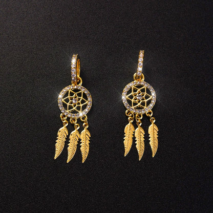 14k Real Gold Feather Drop Earrings