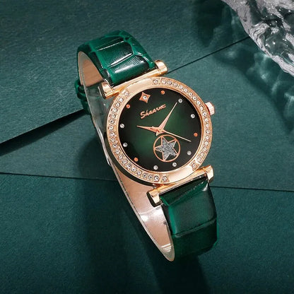 6PCS Set Green Luxury Quartz Watch Women