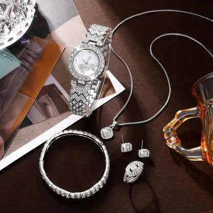 Luxury Rhinestone Watch with Jewelry Set