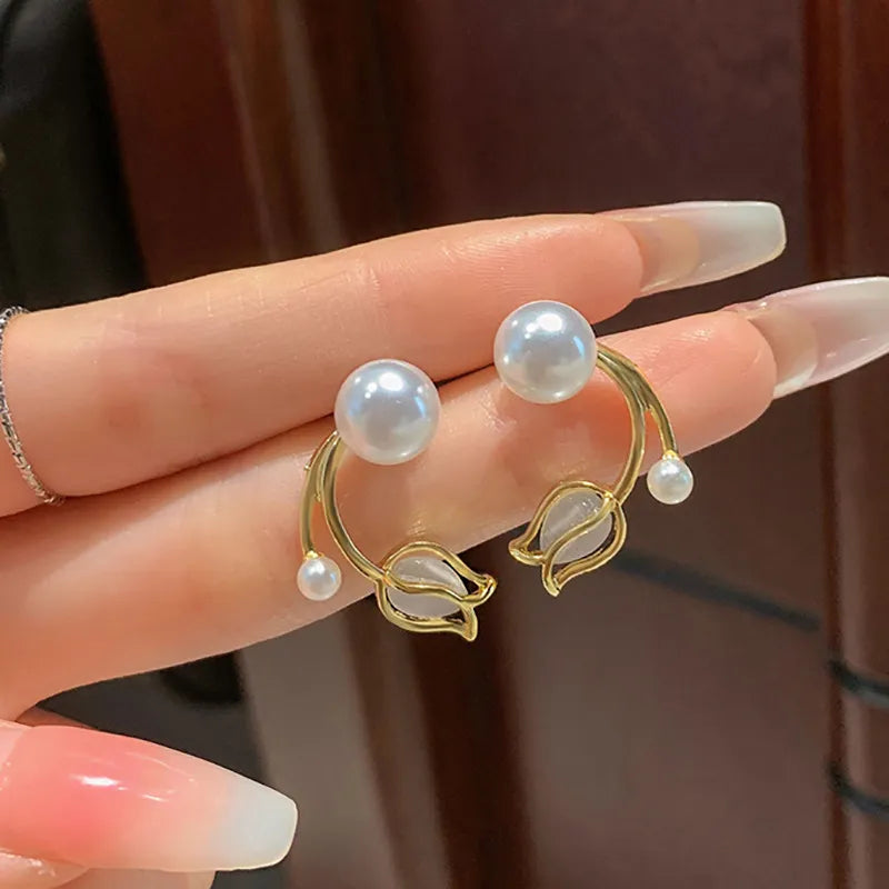 Korean New Light Luxury Crystal Flower Stud Earrings