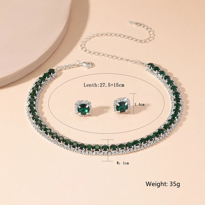 Luxury Necklace Earrings Sets Green Crystal Necklace