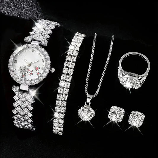 Luxury Rhinestone Watch with Jewelry Set