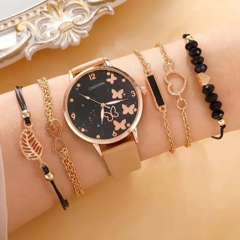 New Arrival Women Leather Belt Watches with Bracelets Set
